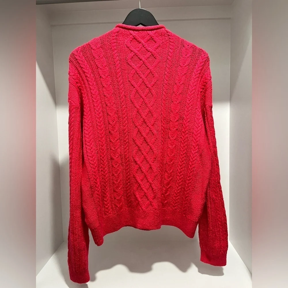 J. Crew Vibrant Magenta mock neck cable knit sweater size Large